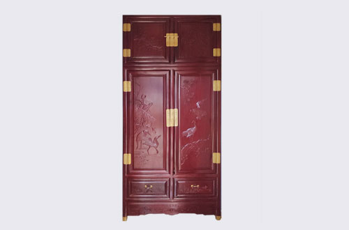 巩义高端中式家居装修深红色纯实木衣柜